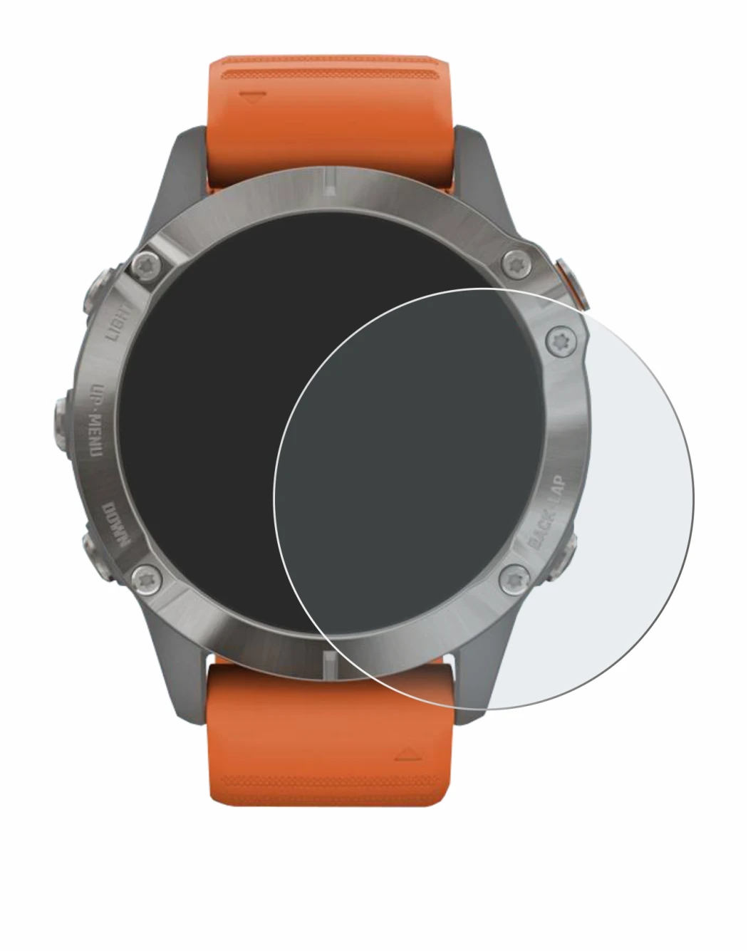 Immagine del dispositivo Garmin Fenix 6 Pro Solar con un'ampia varietà di protezioni per lo schermo.