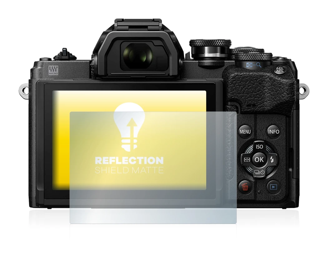 Immagine del dispositivo Olympus OM-D E-M10 Mark IV con un'ampia varietà di protezioni per lo schermo.