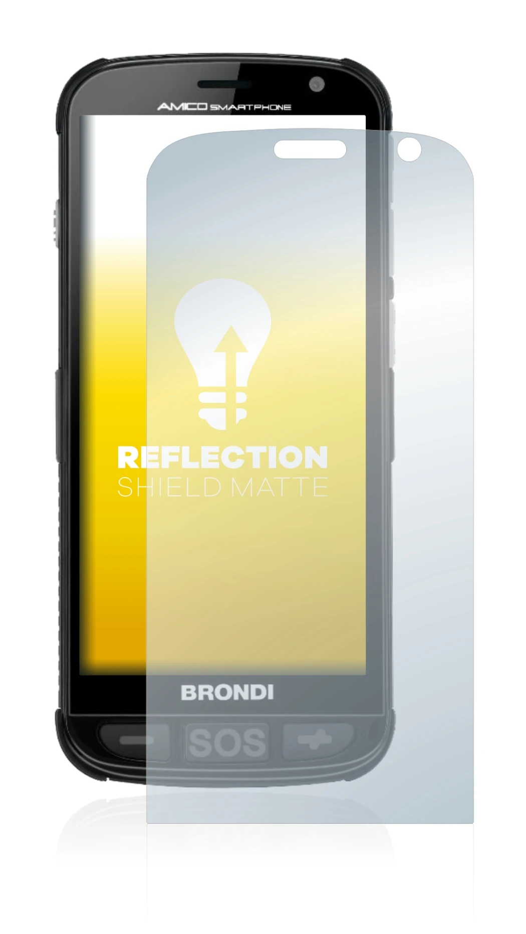 Immagine del dispositivo Brondi Amico con un'ampia varietà di protezioni per lo schermo.