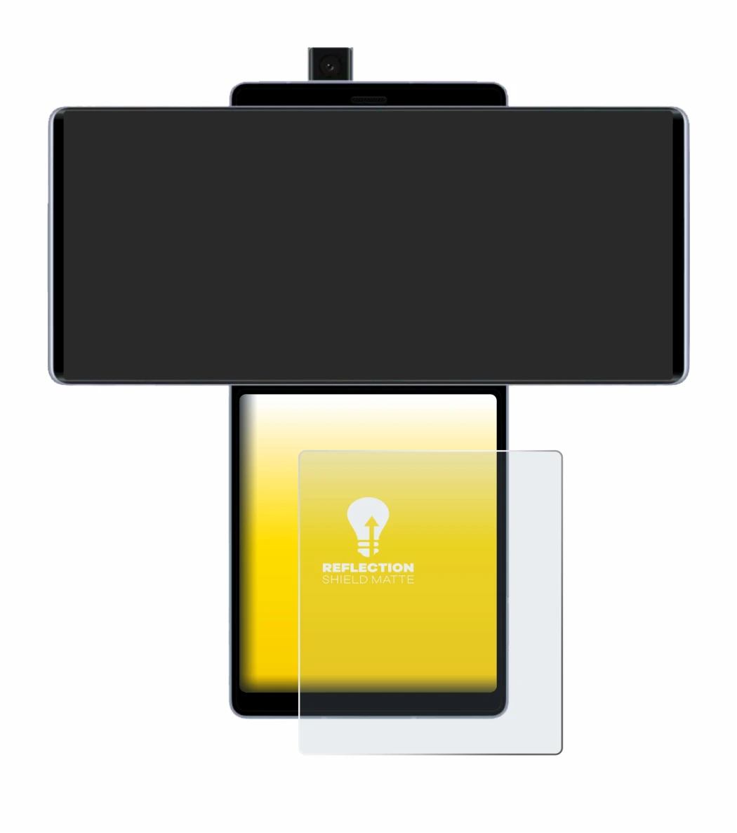Immagine del dispositivo LG Wing (Display posteriore) con un'ampia varietà di protezioni per lo schermo.