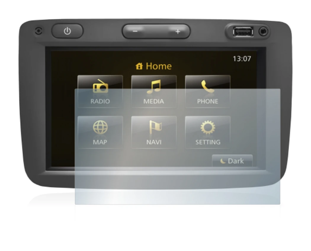 Immagine del dispositivo Dacia Duster 2 2019 Infotainment System con un'ampia varietà di protezioni per lo schermo.