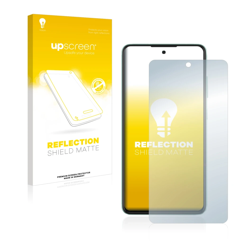 Parte frontale di una confezione del prodotto con il logo del marchio upscreen. Accanto è raffigurato il dispositivo Samsung G