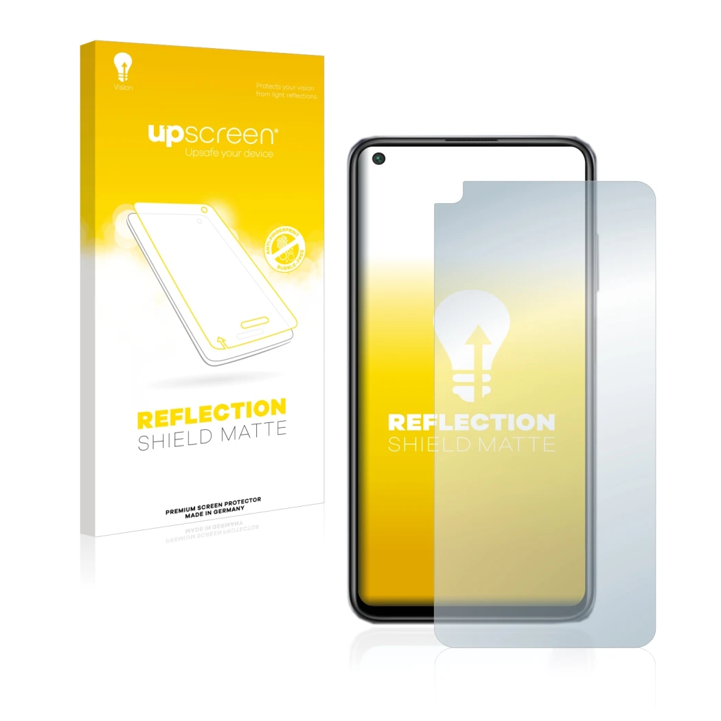 Parte frontale di una confezione del prodotto con il logo del marchio upscreen. Accanto è raffigurato il dispositivo Xiaomi Re