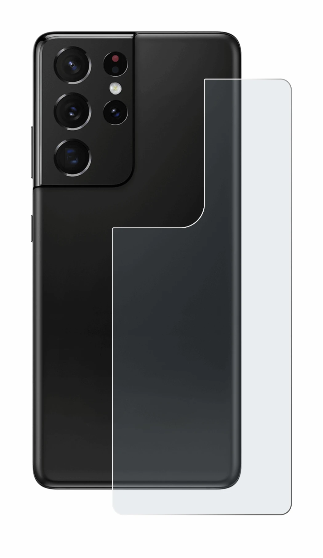 Immagine del dispositivo Samsung Galaxy S21 Ultra 5G (Posteriore) con un'ampia varietà di protezioni per lo schermo.