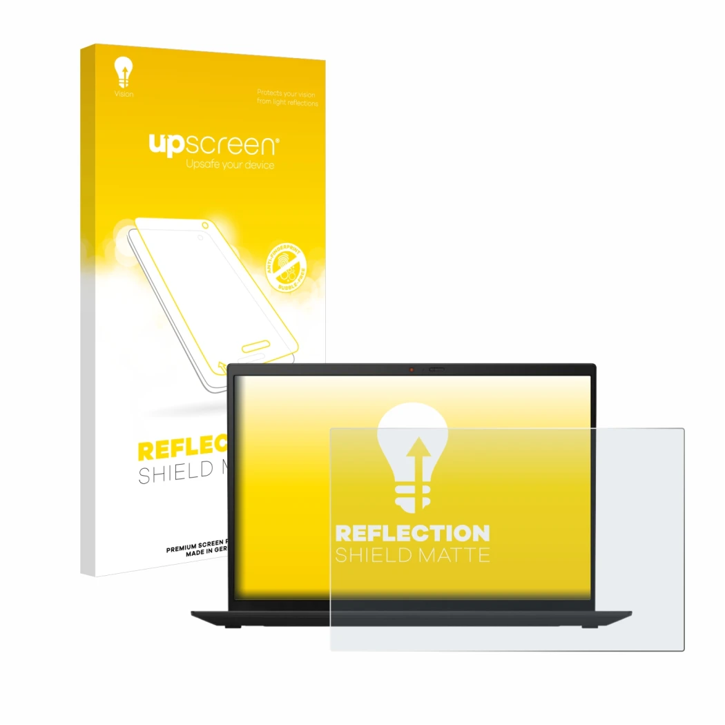 Parte frontale di una confezione del prodotto con il logo del marchio upscreen. Accanto è raffigurato il dispositivo Lenovo Th