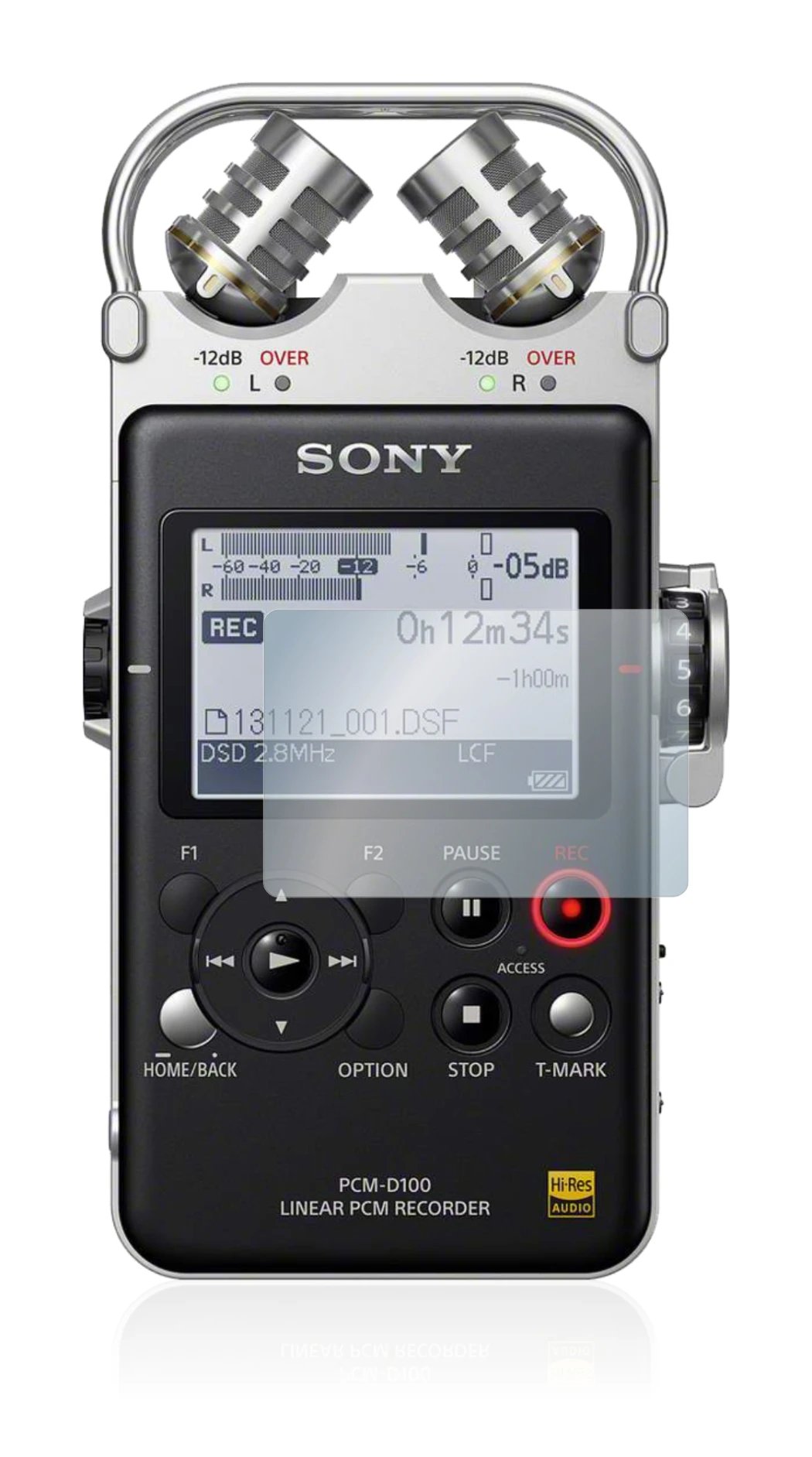 Immagine del dispositivo Sony PCM D100 con un'ampia varietà di protezioni per lo schermo.