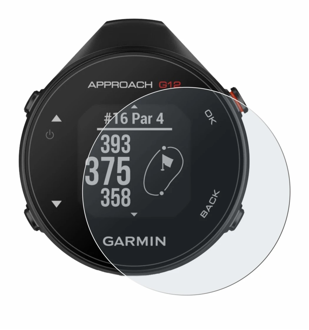 Immagine del dispositivo Garmin Approach G12 con un'ampia varietà di protezioni per lo schermo.