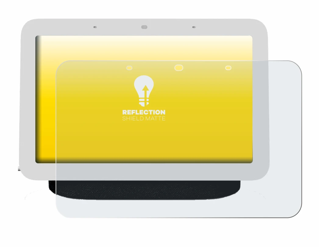 Immagine del dispositivo Google Nest Hub 2 con un'ampia varietà di protezioni per lo schermo.