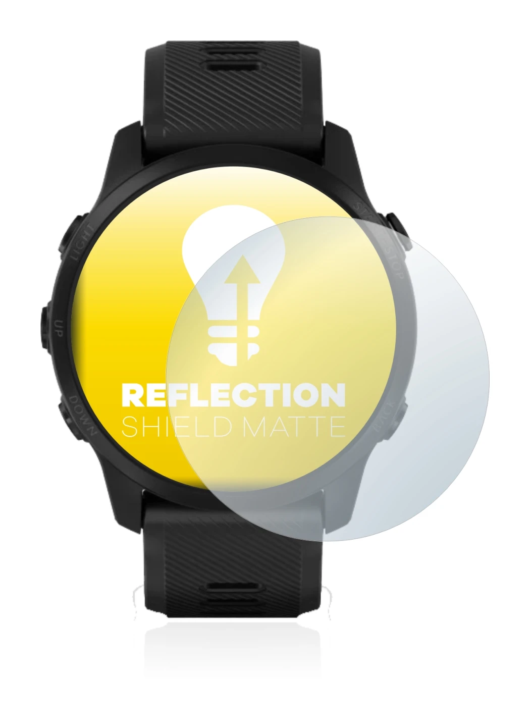 Immagine del dispositivo Garmin Forerunner 945 LTE con un'ampia varietà di protezioni per lo schermo.