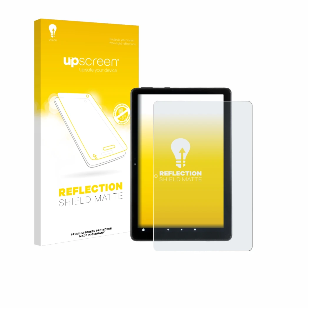 Parte frontale di una confezione del prodotto con il logo del marchio upscreen. Accanto è raffigurato il dispositivo Amazon Fi