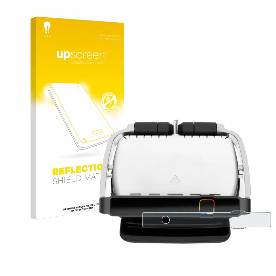 Parte frontale di una confezione del prodotto con il logo del marchio upscreen. Accanto è raffigurato il dispositivo Tefal Opt