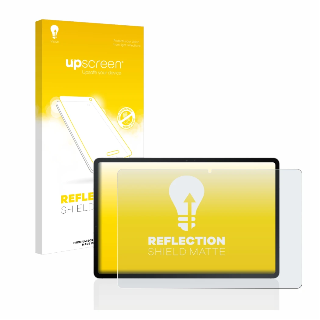 Parte frontale di una confezione del prodotto con il logo del marchio upscreen. Accanto è raffigurato il dispositivo Samsung G