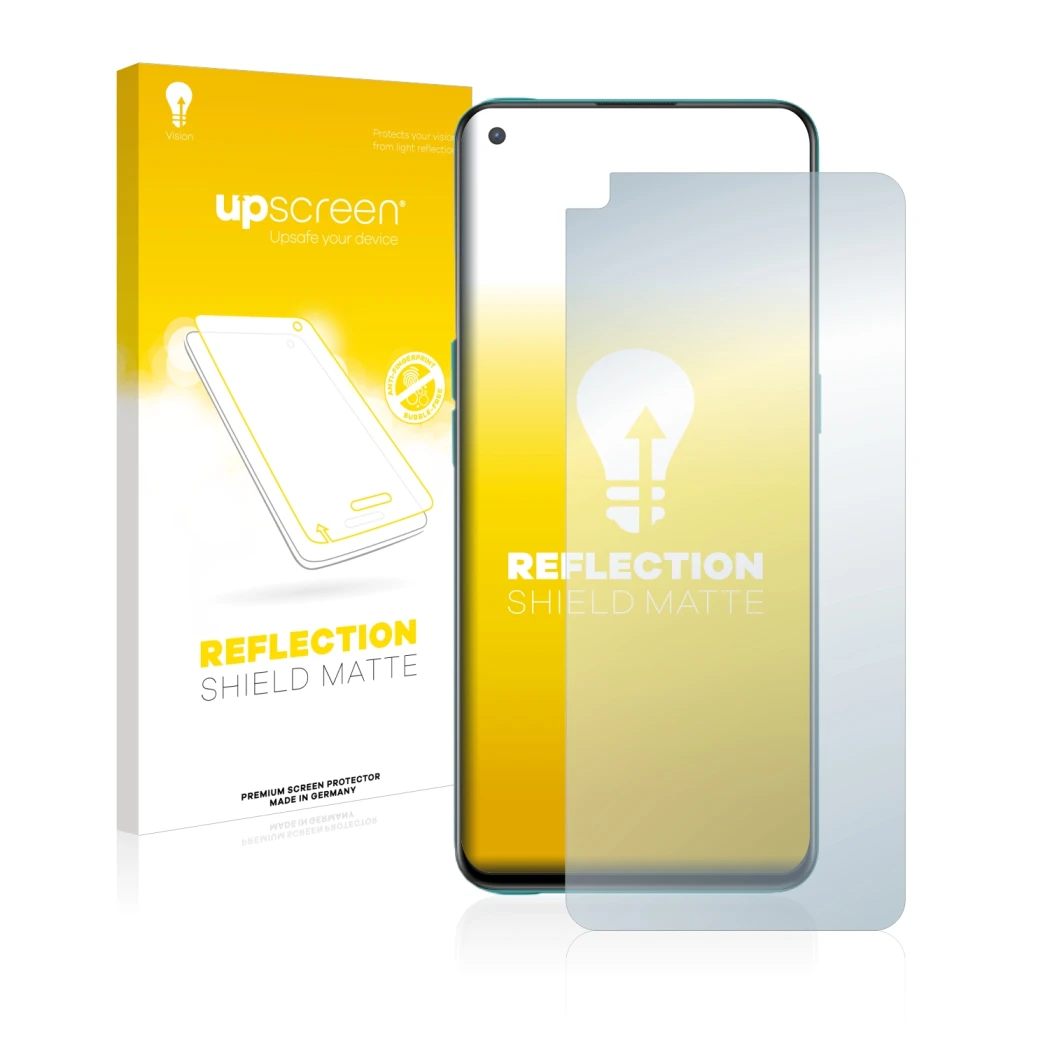 Parte frontale di una confezione del prodotto con il logo del marchio upscreen. Accanto è raffigurato il dispositivo OnePlus N