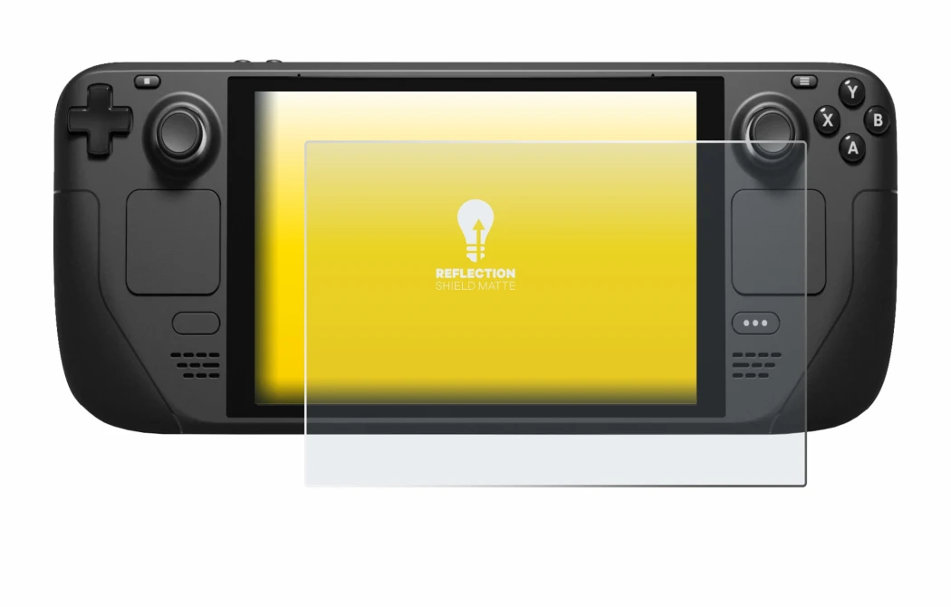 Immagine del dispositivo Valve Steam Deck con un'ampia varietà di protezioni per lo schermo.