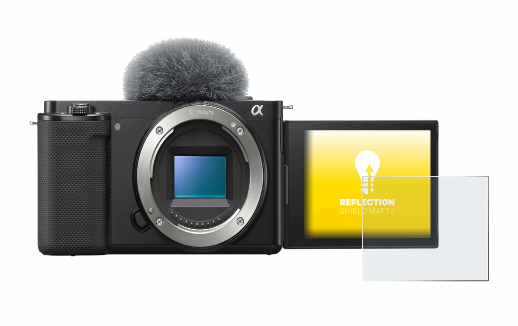 Immagine del dispositivo Sony Alpha ZV-E10 con un'ampia varietà di protezioni per lo schermo.