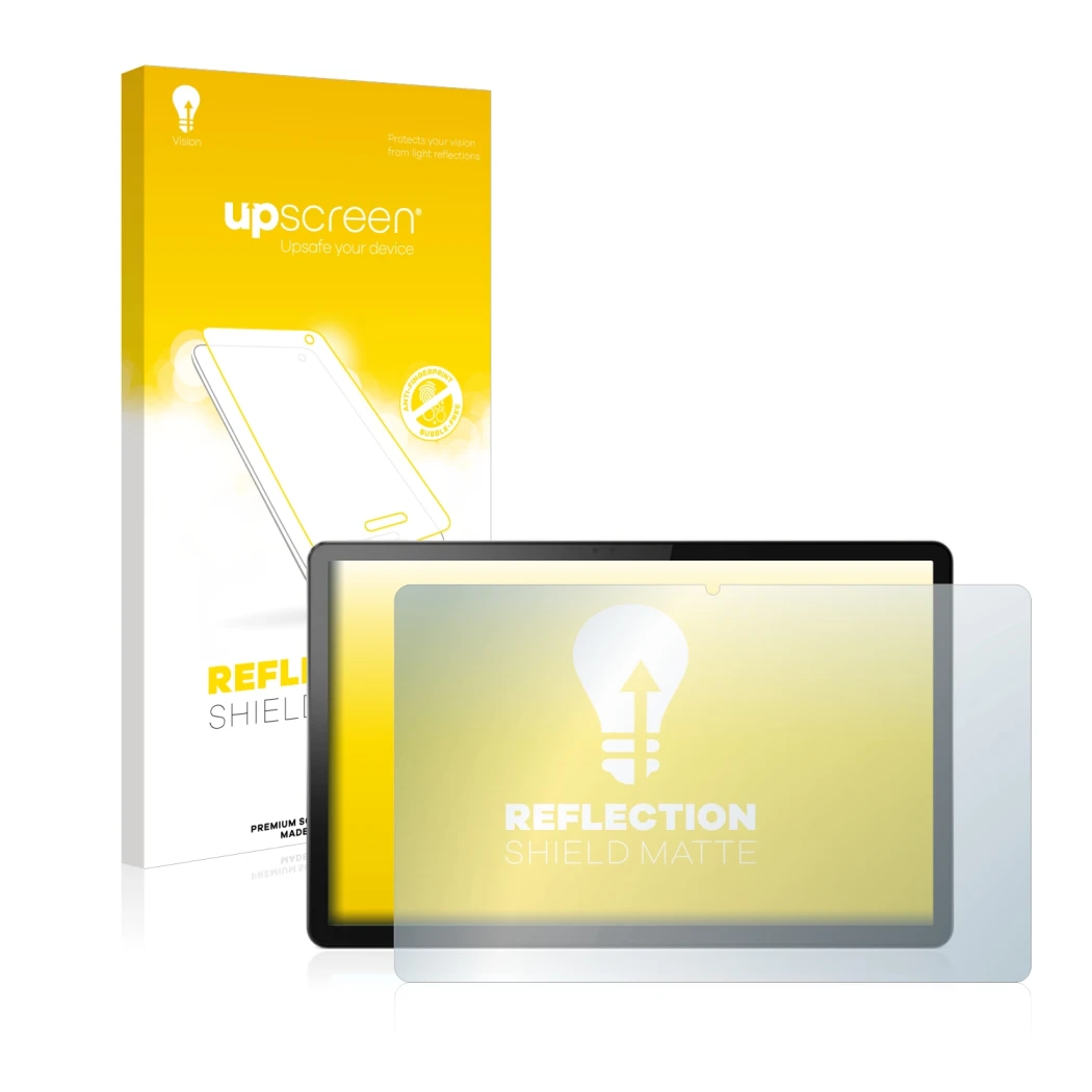 Parte frontale di una confezione del prodotto con il logo del marchio upscreen. Accanto è raffigurato il dispositivo Lenovo Ta