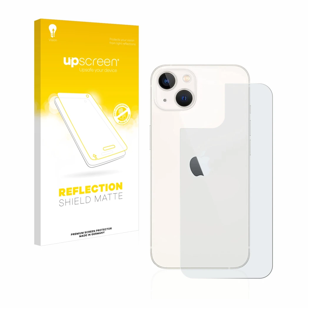 Parte frontale di una confezione del prodotto con il logo del marchio upscreen. Accanto è raffigurato il dispositivo Apple iPh
