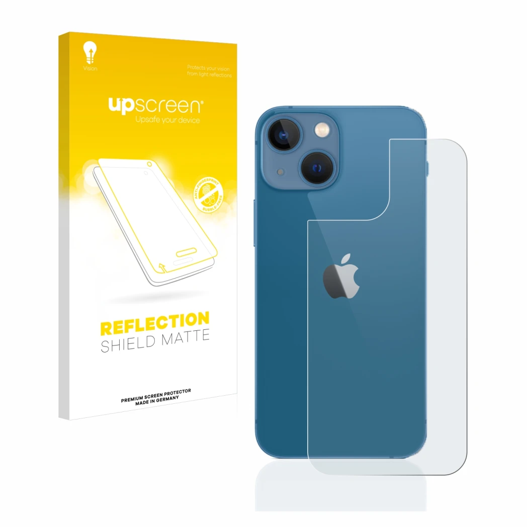 Parte frontale di una confezione del prodotto con il logo del marchio upscreen. Accanto è raffigurato il dispositivo Apple iPh