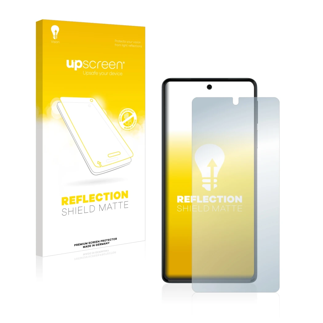 Parte frontale di una confezione del prodotto con il logo del marchio upscreen. Accanto è raffigurato il dispositivo Motorola