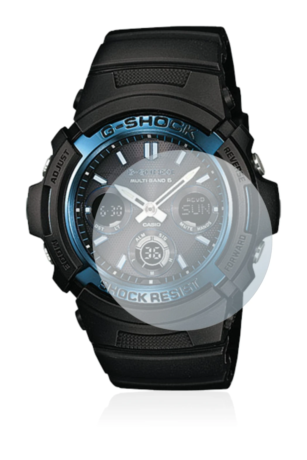 Immagine del dispositivo Casio AWG M100 con un'ampia varietà di protezioni per lo schermo.