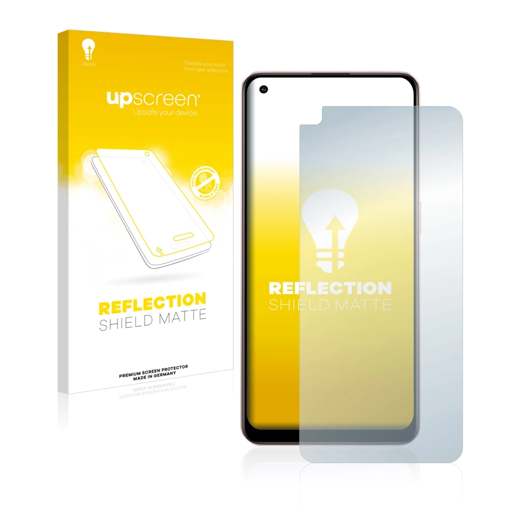Parte frontale di una confezione del prodotto con il logo del marchio upscreen. Accanto è raffigurato il dispositivo Oppo A96