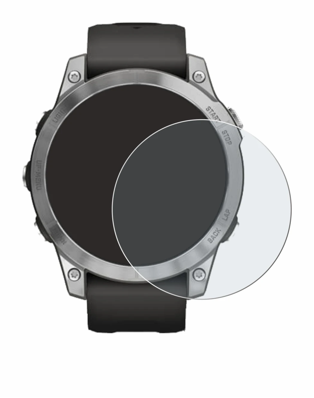 Immagine del dispositivo Garmin Fenix 7 (47 mm) con un'ampia varietà di protezioni per lo schermo.