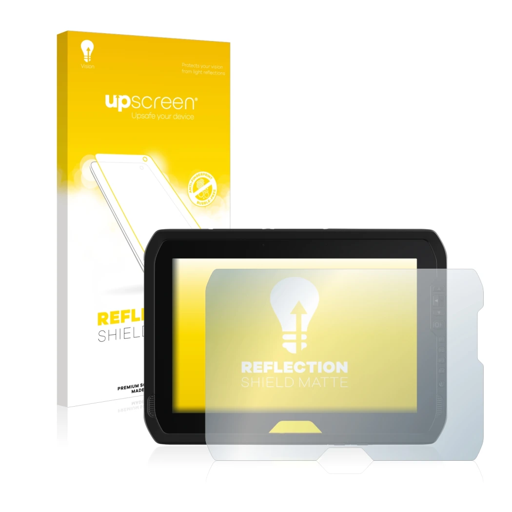 Parte frontale di una confezione del prodotto con il logo del marchio upscreen. Accanto è raffigurato il dispositivo Trimble T