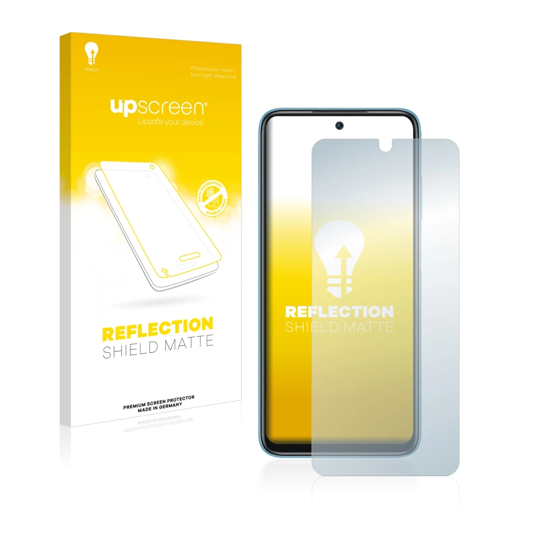 Parte frontale di una confezione del prodotto con il logo del marchio upscreen. Accanto è raffigurato il dispositivo Xiaomi Re