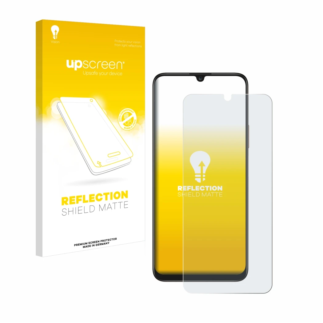 Parte frontale di una confezione del prodotto con il logo del marchio upscreen. Accanto è raffigurato il dispositivo Honor X7