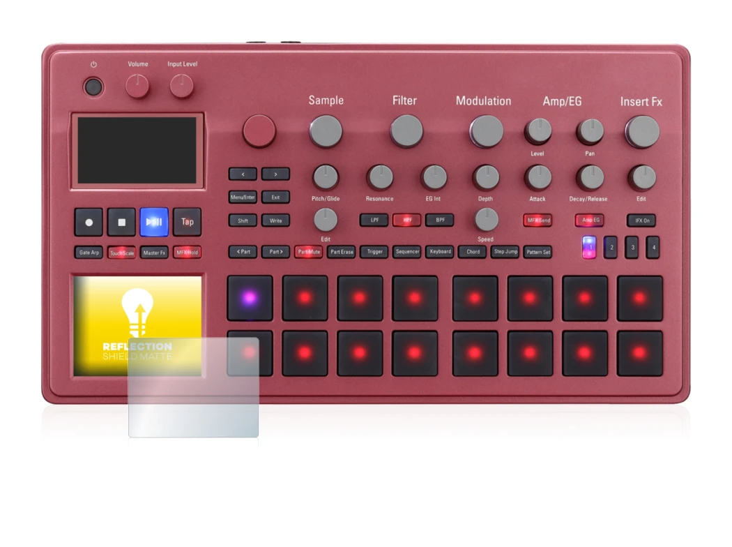 Immagine del dispositivo KORG electribe Sampler con un'ampia varietà di protezioni per lo schermo.