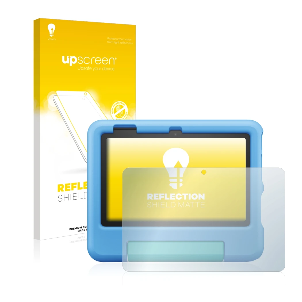 Parte frontale di una confezione del prodotto con il logo del marchio upscreen. Accanto è raffigurato il dispositivo Amazon Fi