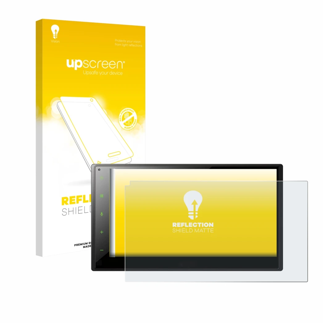Parte frontale di una confezione del prodotto con il logo del marchio upscreen. Accanto è raffigurato il dispositivo Pioneer S