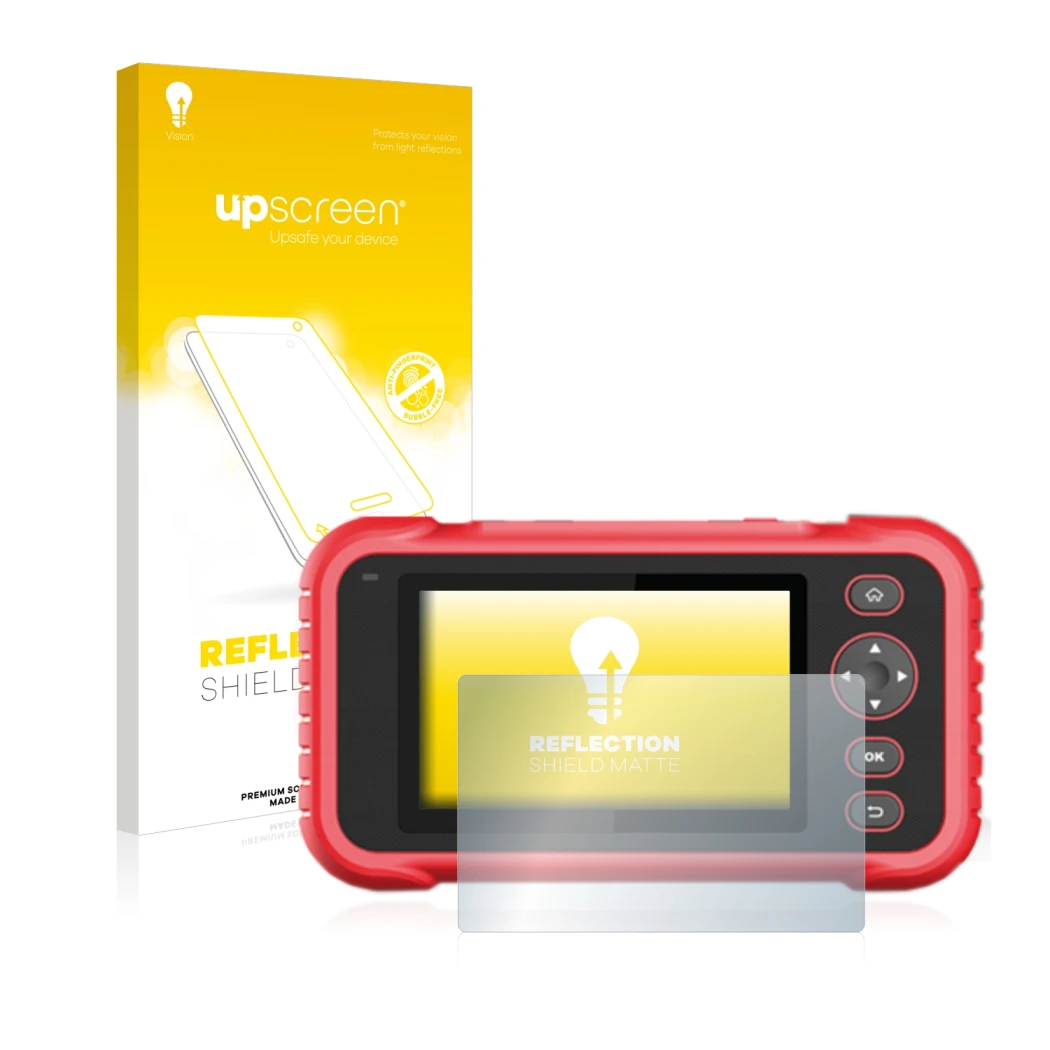 Parte frontale di una confezione del prodotto con il logo del marchio upscreen. Accanto è raffigurato il dispositivo Launch CR