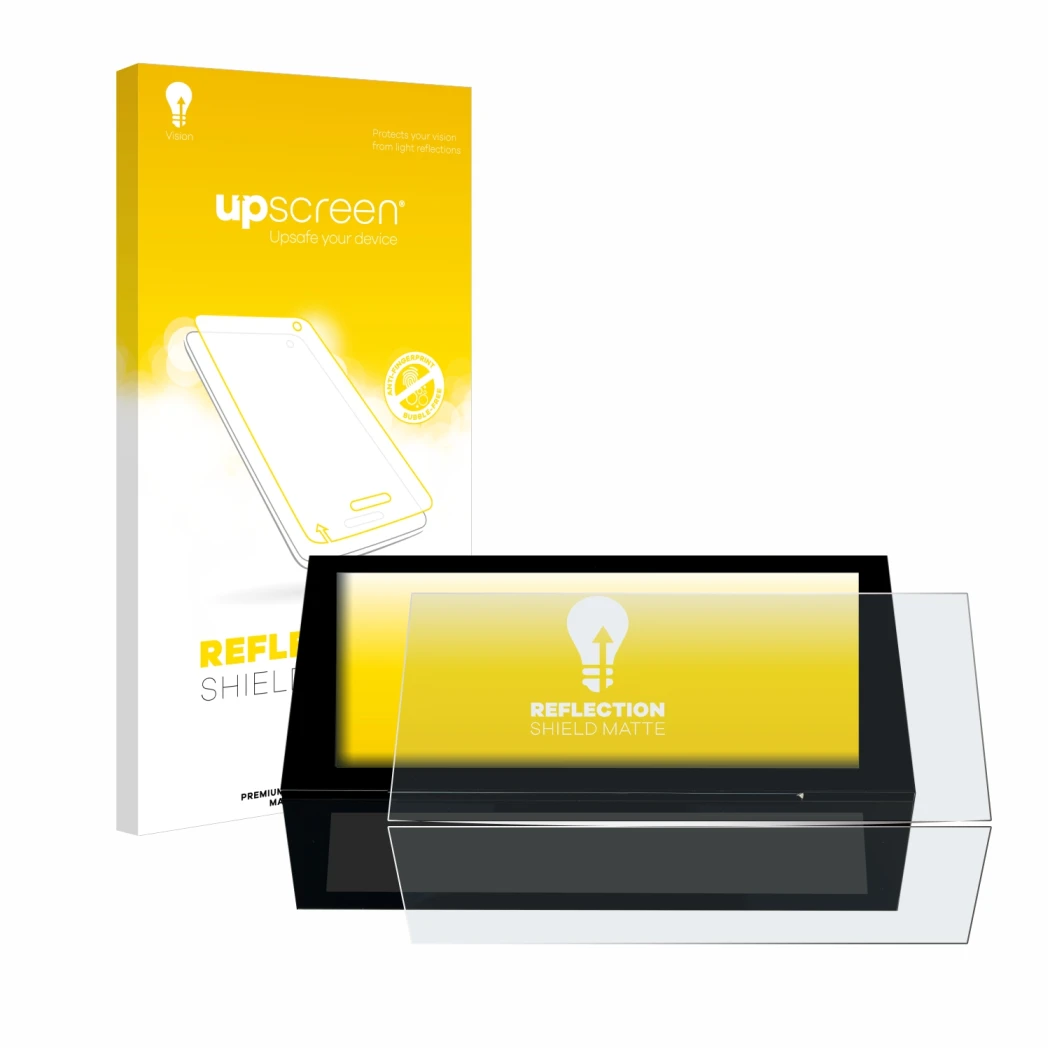 Parte frontale di una confezione del prodotto con il logo del marchio upscreen. Accanto è raffigurato il dispositivo Peugeot 3