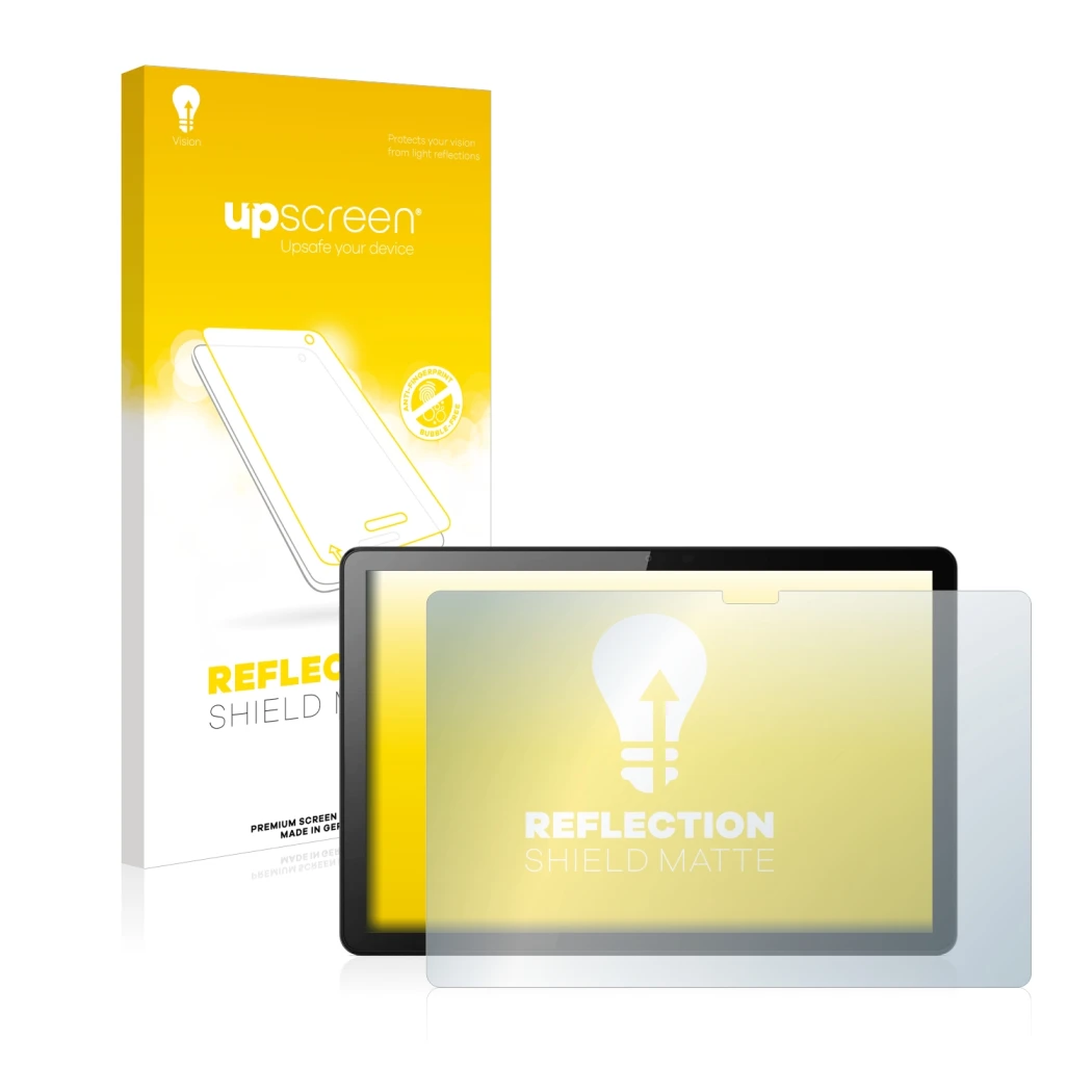 Parte frontale di una confezione del prodotto con il logo del marchio upscreen. Accanto è raffigurato il dispositivo Lenovo Ta