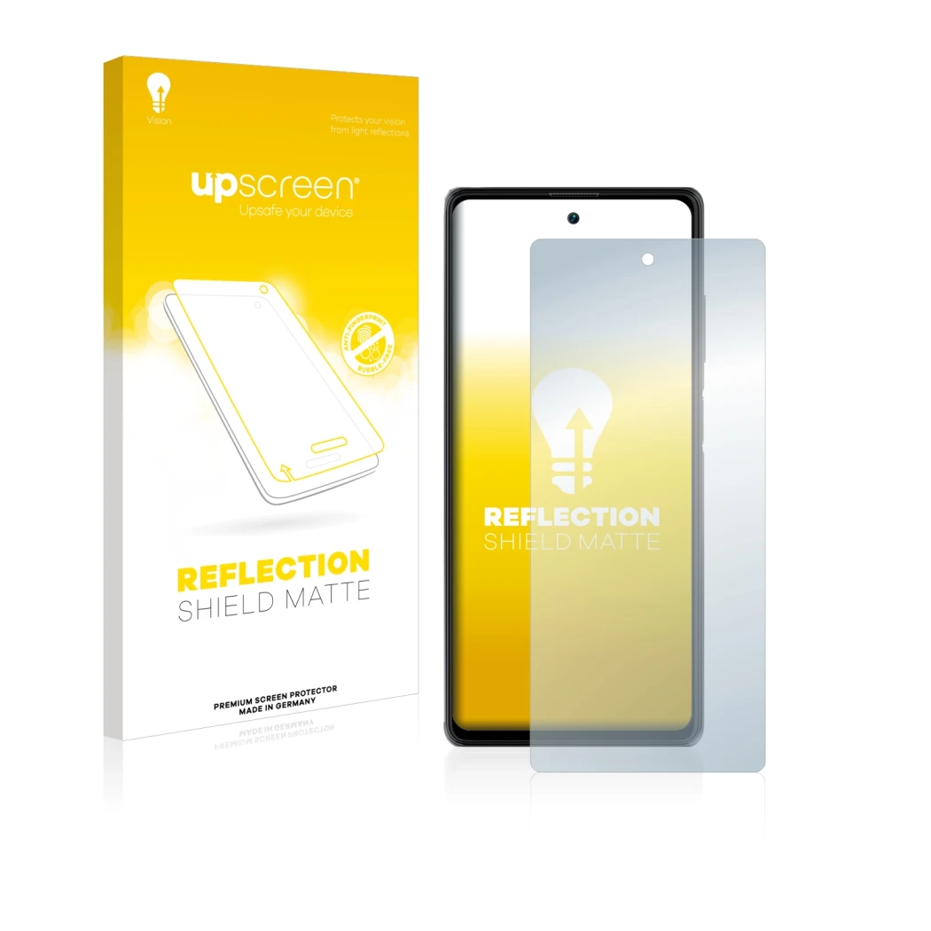 Parte frontale di una confezione del prodotto con il logo del marchio upscreen. Accanto è raffigurato il dispositivo Blackview