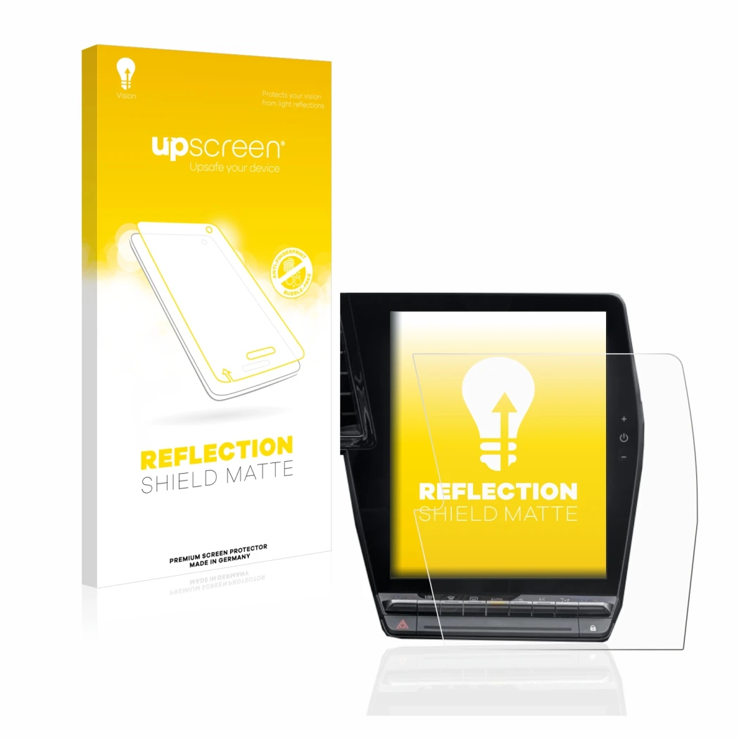 Parte frontale di una confezione del prodotto con il logo del marchio upscreen. Accanto è raffigurato il dispositivo Renault M