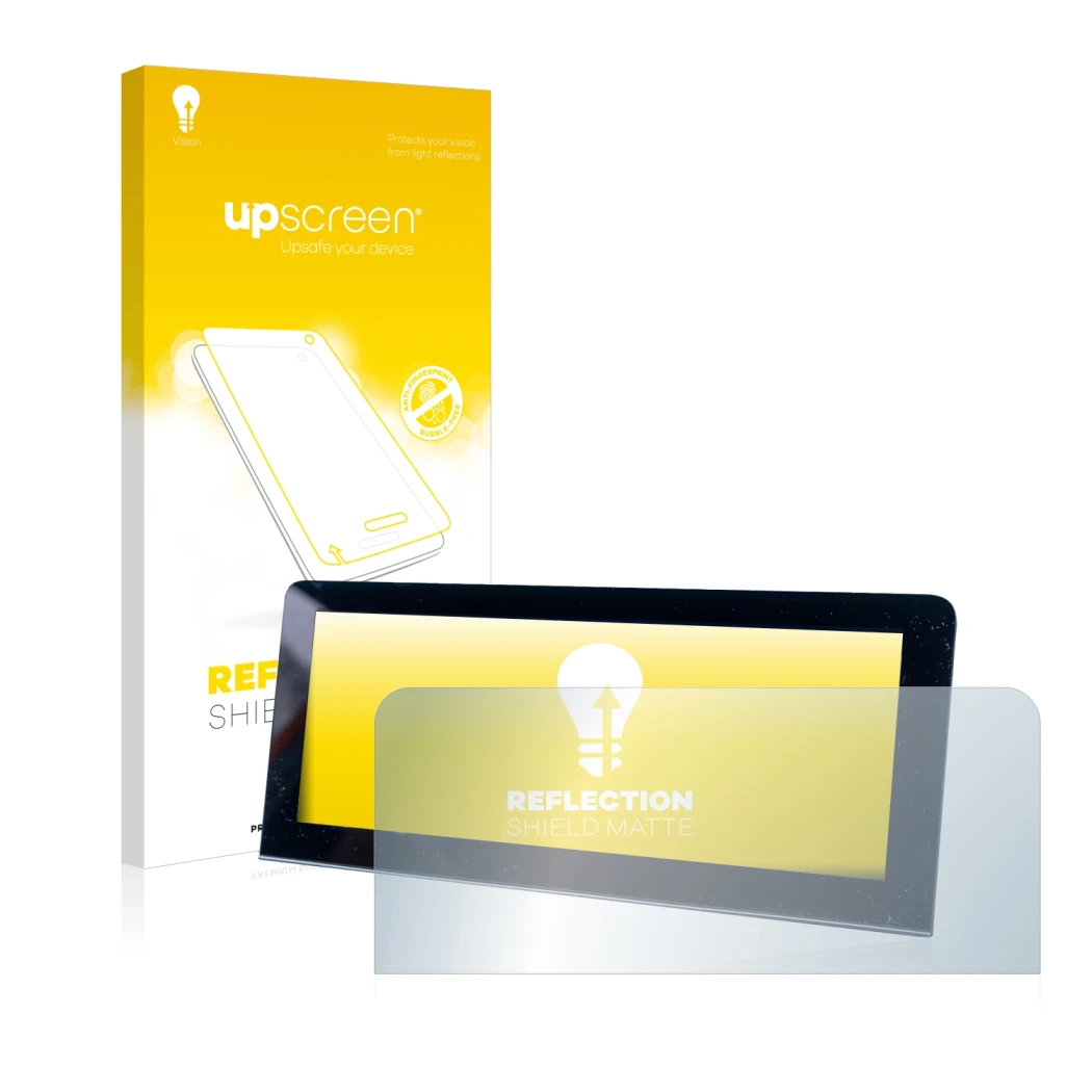 Parte frontale di una confezione del prodotto con il logo del marchio upscreen. Accanto è raffigurato il dispositivo MG 4 con