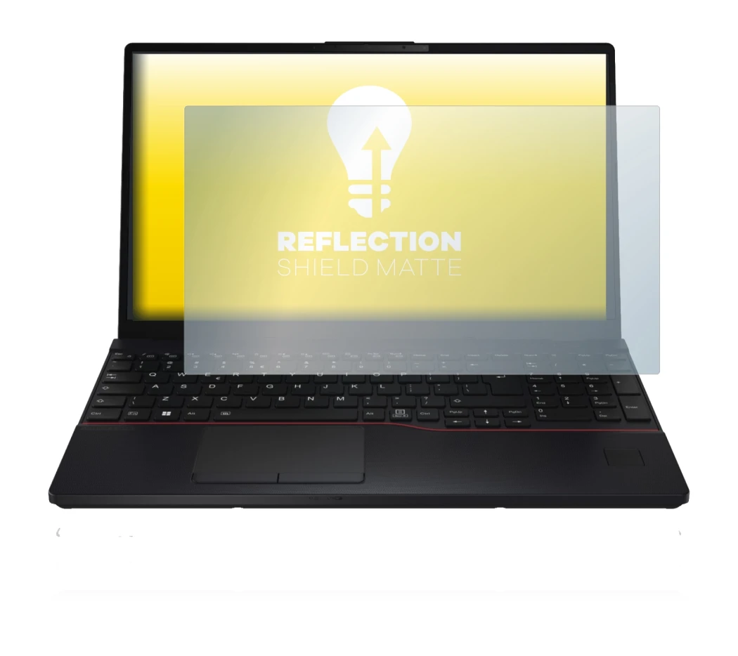 Immagine del dispositivo Fujitsu Lifebook E5512 con un'ampia varietà di protezioni per lo schermo.