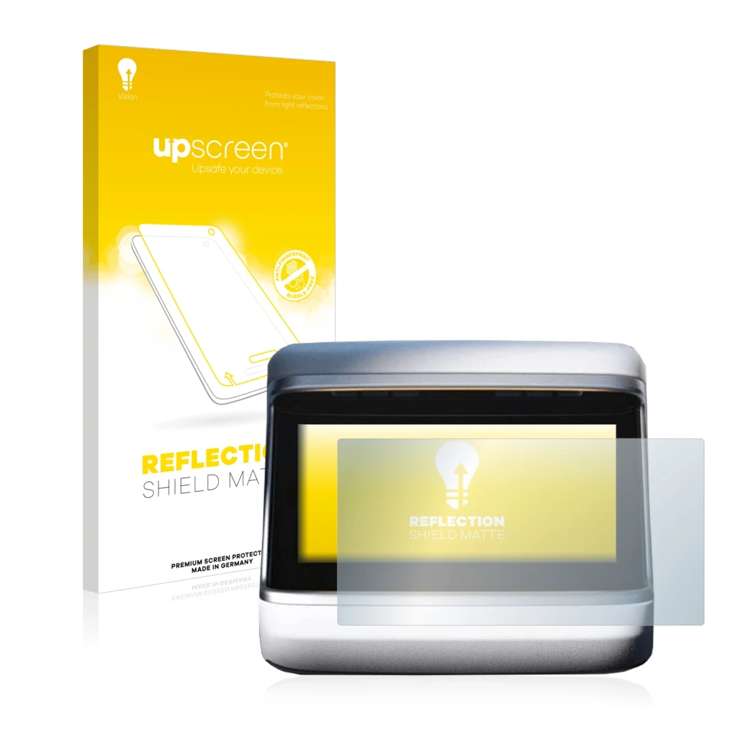Parte frontale di una confezione del prodotto con il logo del marchio upscreen. Accanto è raffigurato il dispositivo Tesla Mod