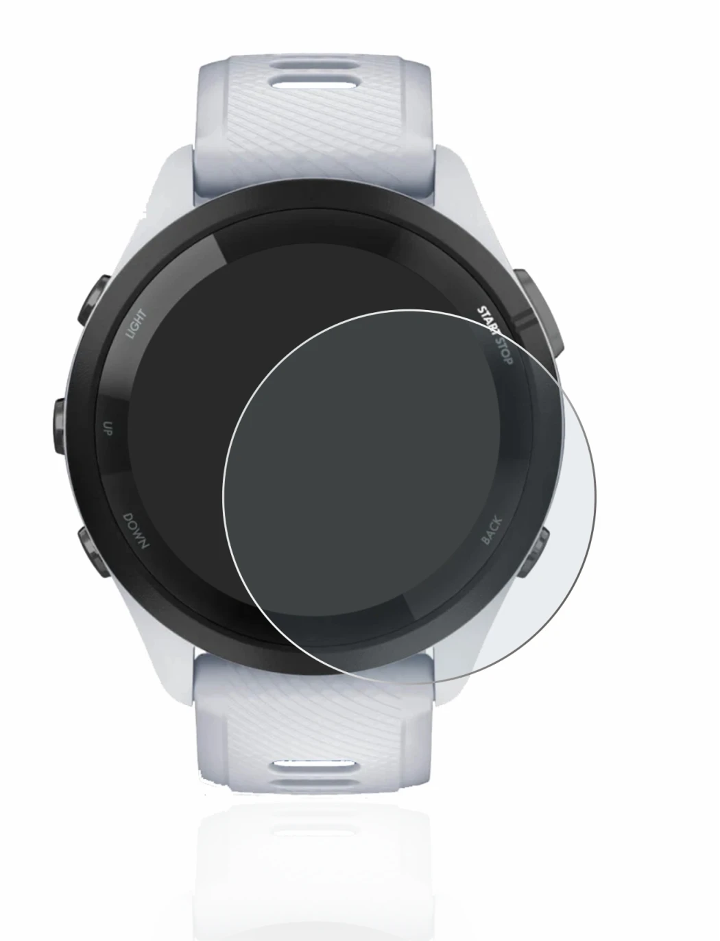 Immagine del dispositivo Garmin Forerunner 265 (46 mm) con un'ampia varietà di protezioni per lo schermo.