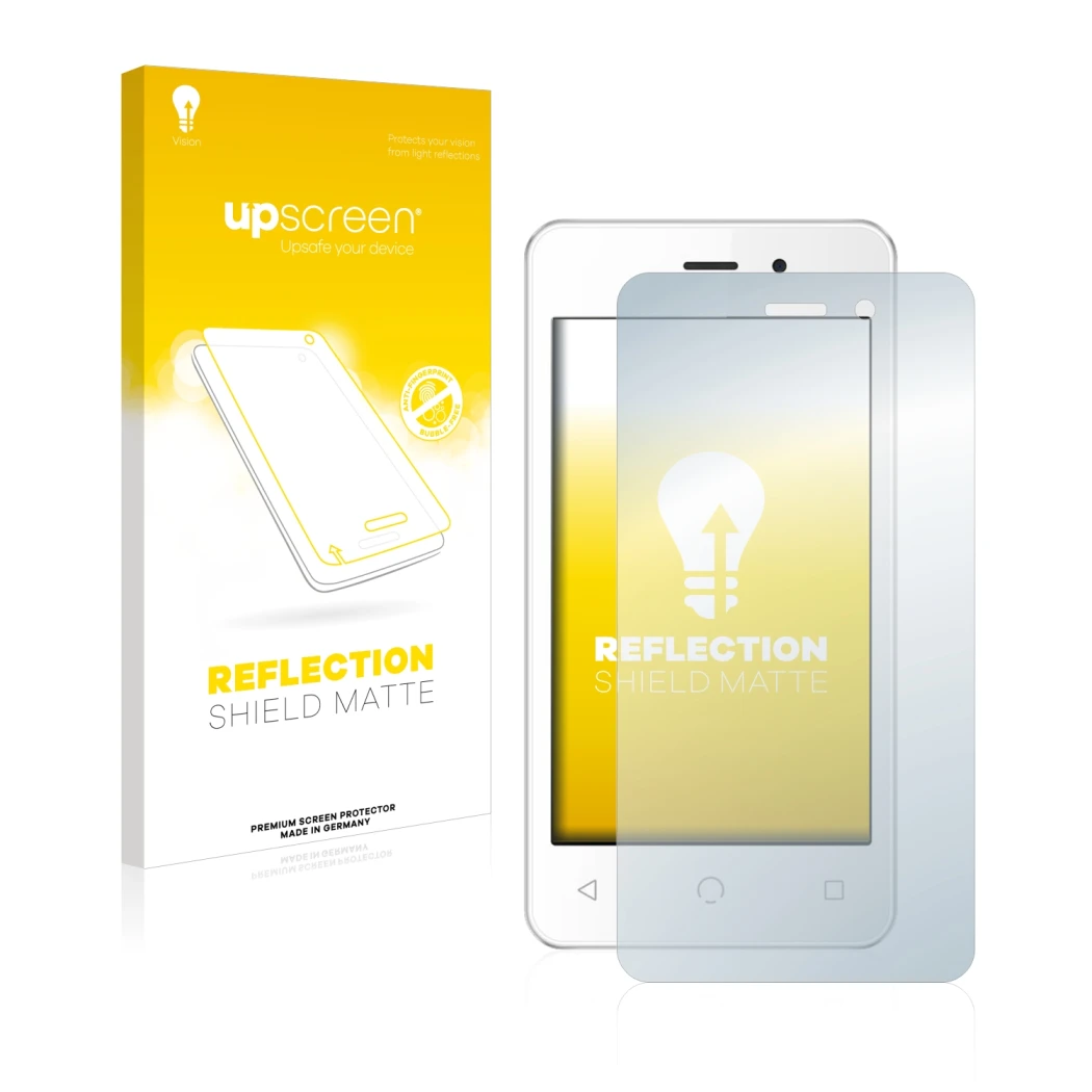 Parte frontale di una confezione del prodotto con il logo del marchio upscreen. Accanto è raffigurato il dispositivo NUU Mobil