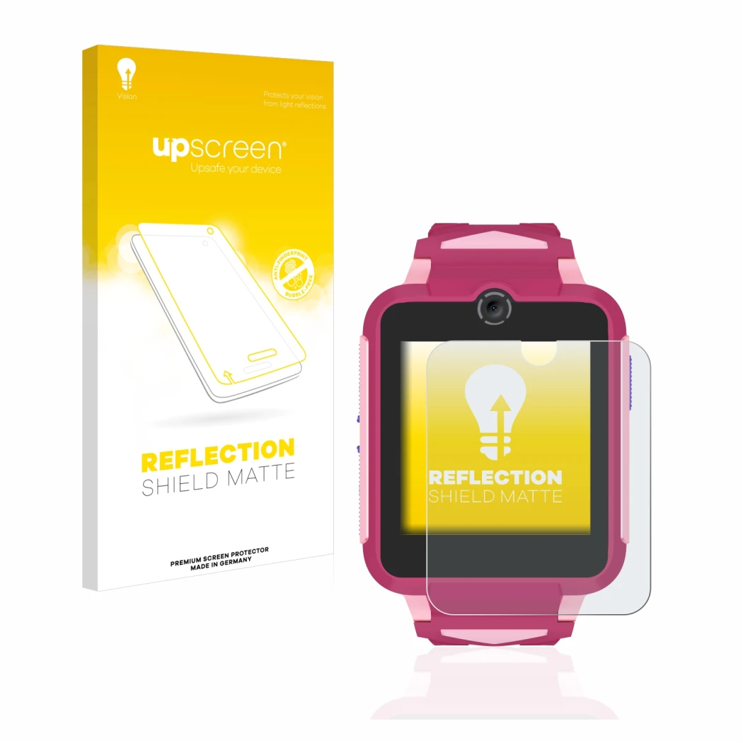 Parte frontale di una confezione del prodotto con il logo del marchio upscreen. Accanto è raffigurato il dispositivo TCL Movet