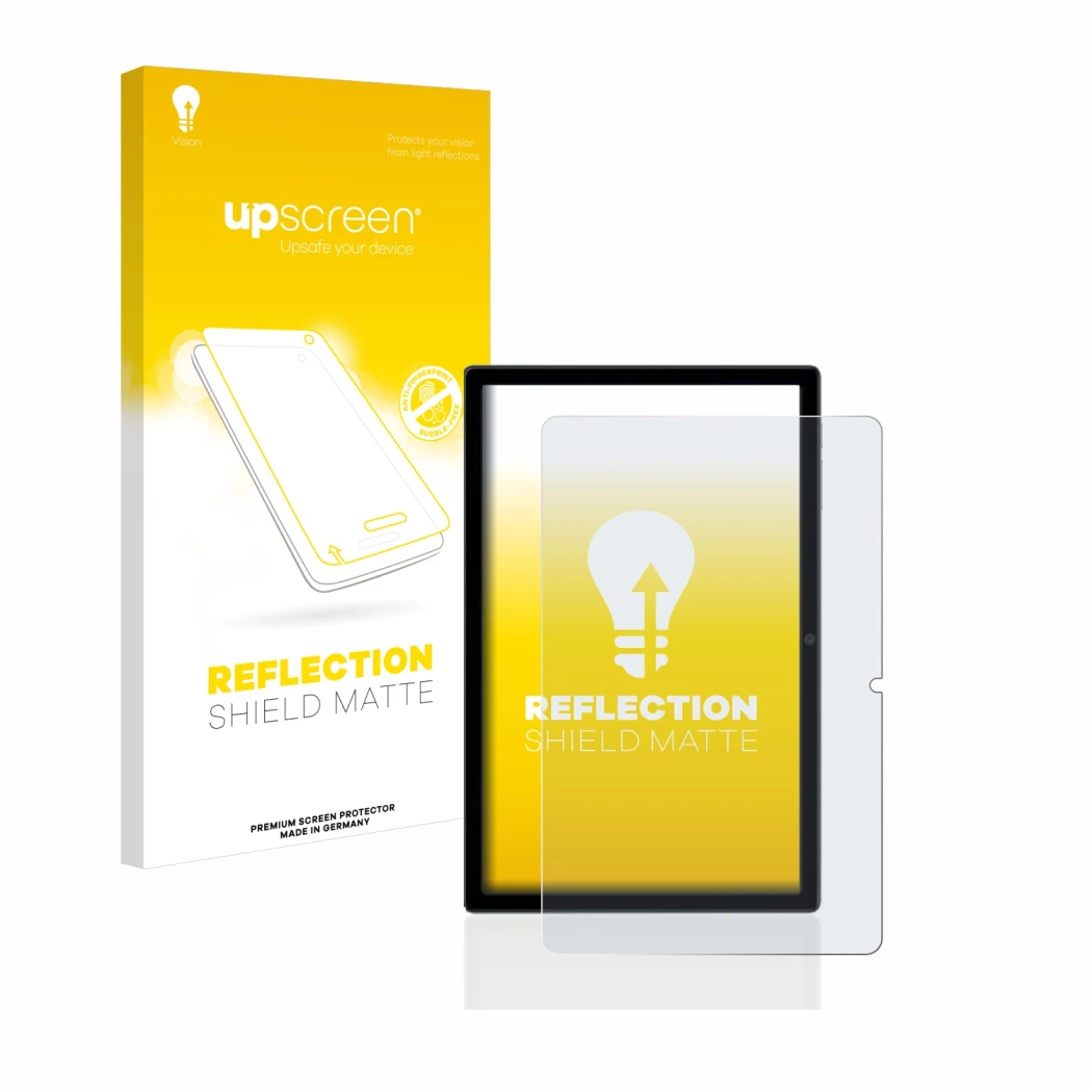 Parte frontale di una confezione del prodotto con il logo del marchio upscreen. Accanto è raffigurato il dispositivo Blackview