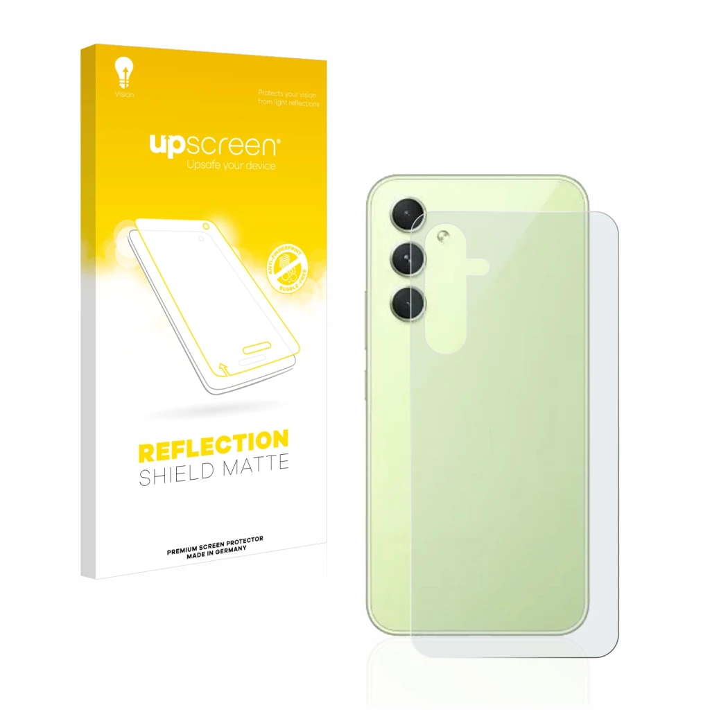 Parte frontale di una confezione del prodotto con il logo del marchio upscreen. Accanto è raffigurato il dispositivo Samsung G