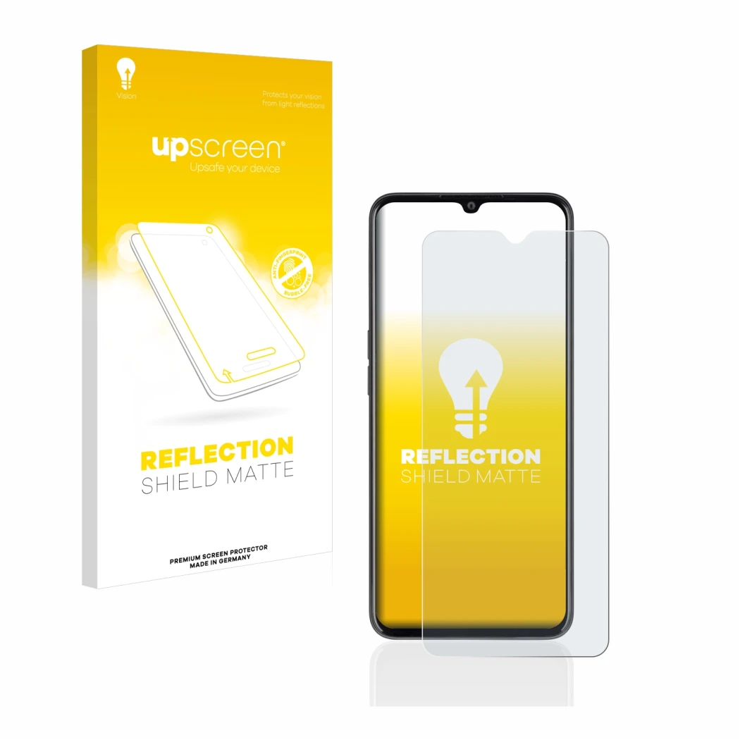 Parte frontale di una confezione del prodotto con il logo del marchio upscreen. Accanto è raffigurato il dispositivo Oppo A77