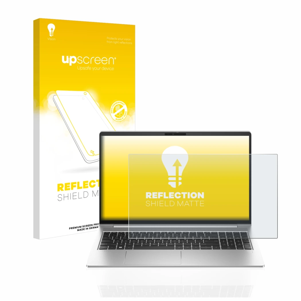 Parte frontale di una confezione del prodotto con il logo del marchio upscreen. Accanto è raffigurato il dispositivo HP ProBoo