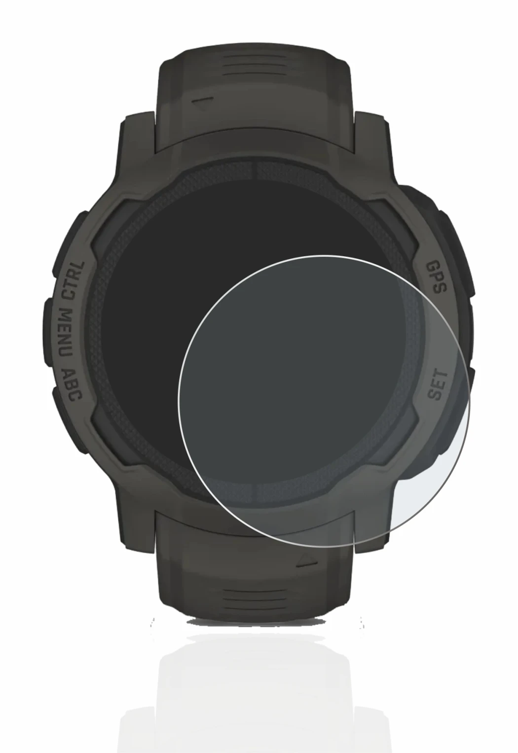 Immagine del dispositivo Garmin Instinct 2 Solar con un'ampia varietà di protezioni per lo schermo.