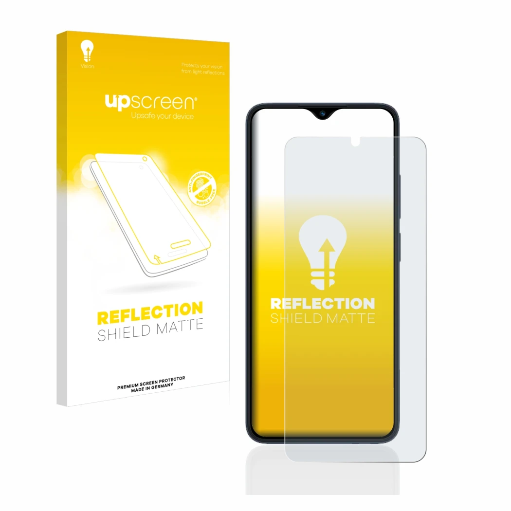 Parte frontale di una confezione del prodotto con il logo del marchio upscreen. Accanto è raffigurato il dispositivo Xiaomi Re