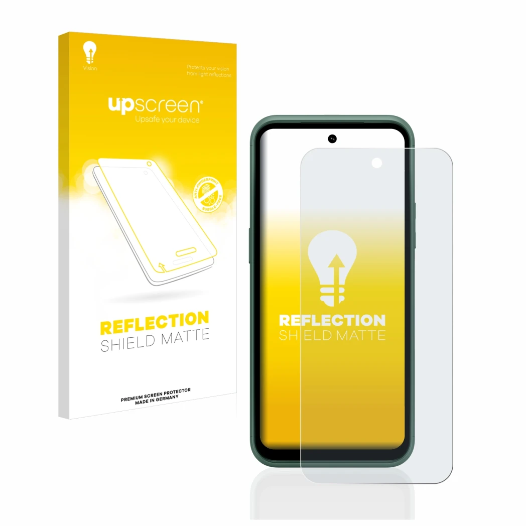 Parte frontale di una confezione del prodotto con il logo del marchio upscreen. Accanto è raffigurato il dispositivo Nokia XR2